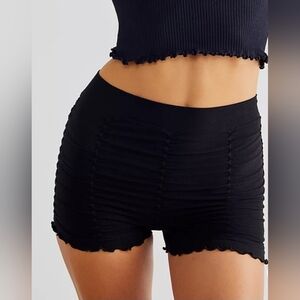 Free People Black High Waist Ruched Shorts